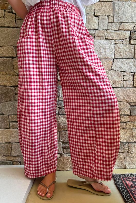 Nonni Gingham Relaxed Barrel Pant Sangria